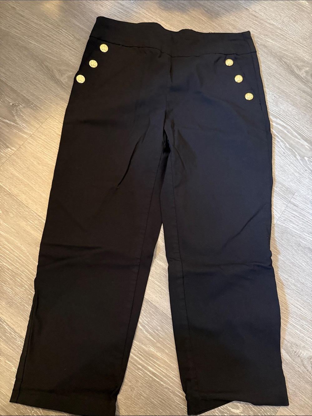 Counterparts Black Cropped Sailor Pants with Gold Buttons